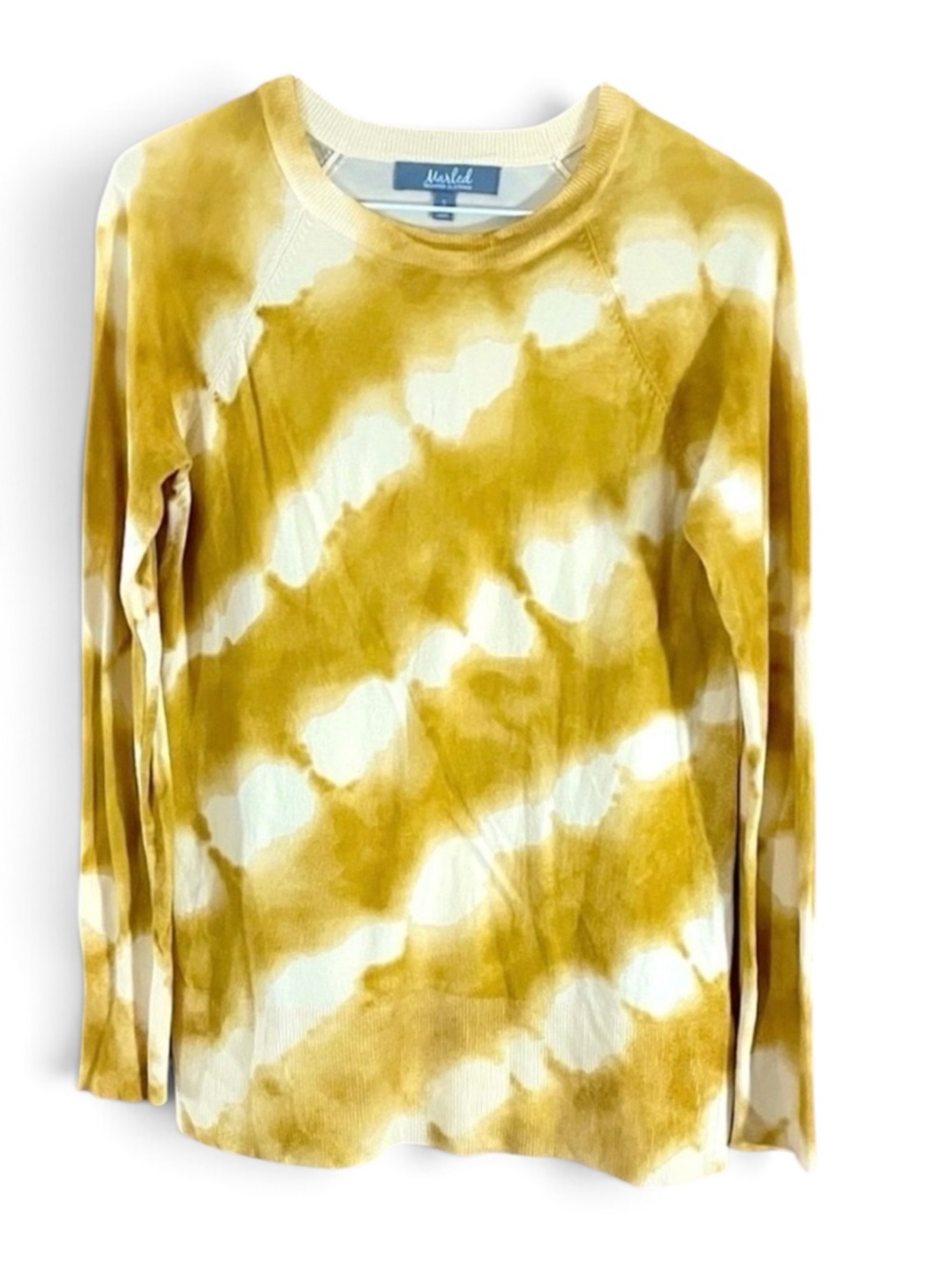 Marled Pullover Soft Knit Gold/ Yellow Tie Dye Crew Extra Long Sweater
